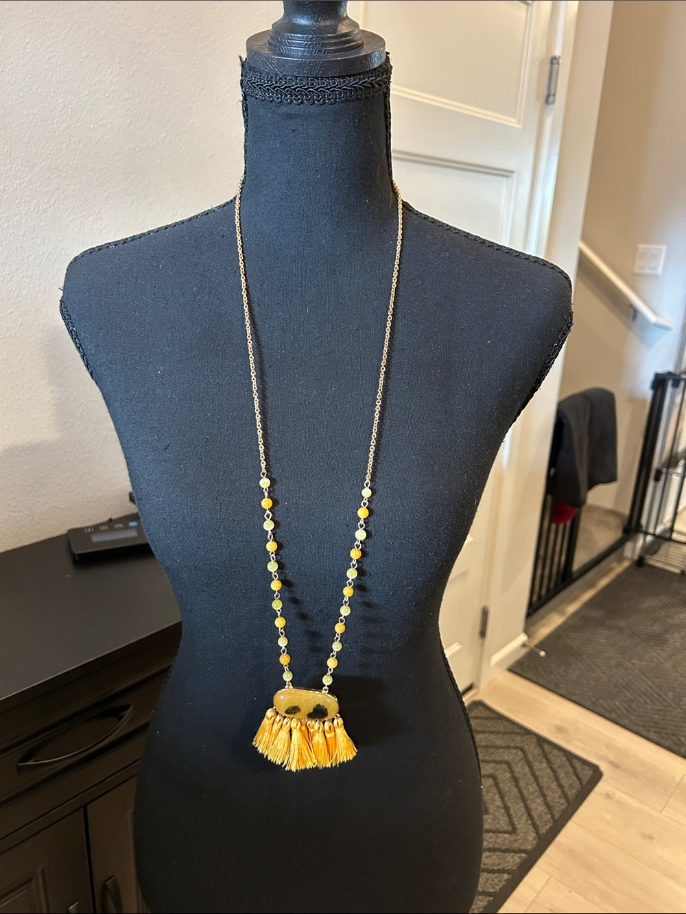 Yellow Tassel Long Pendant Necklace